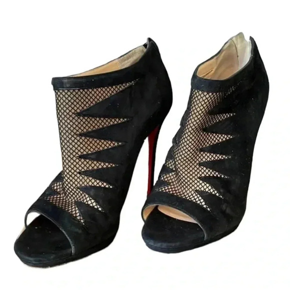 Christian Louboutin AUTHENTIC Black Suede Stiletto Heel Ankle Booties Size 38.5 - Picture 7 of 9